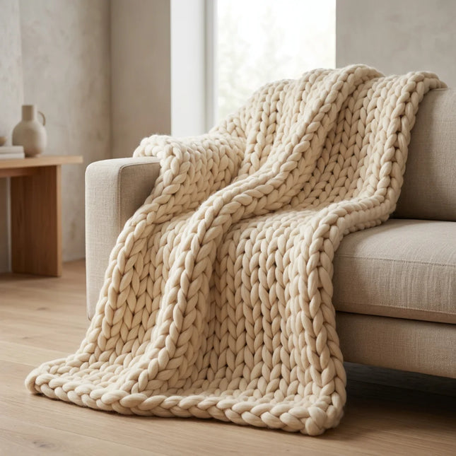 Plaid laine grosse maille luxe confortable - Vue 3 - Plaid
